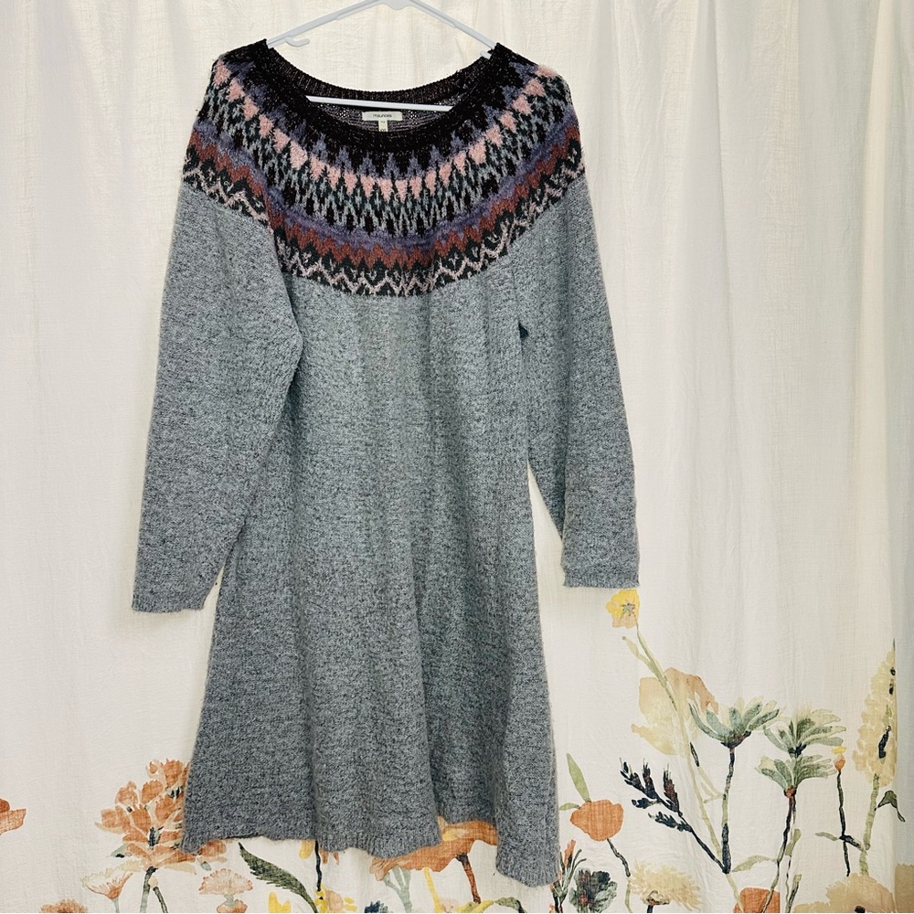 Maurices Gray Knit Dress with Multicolor Pattern